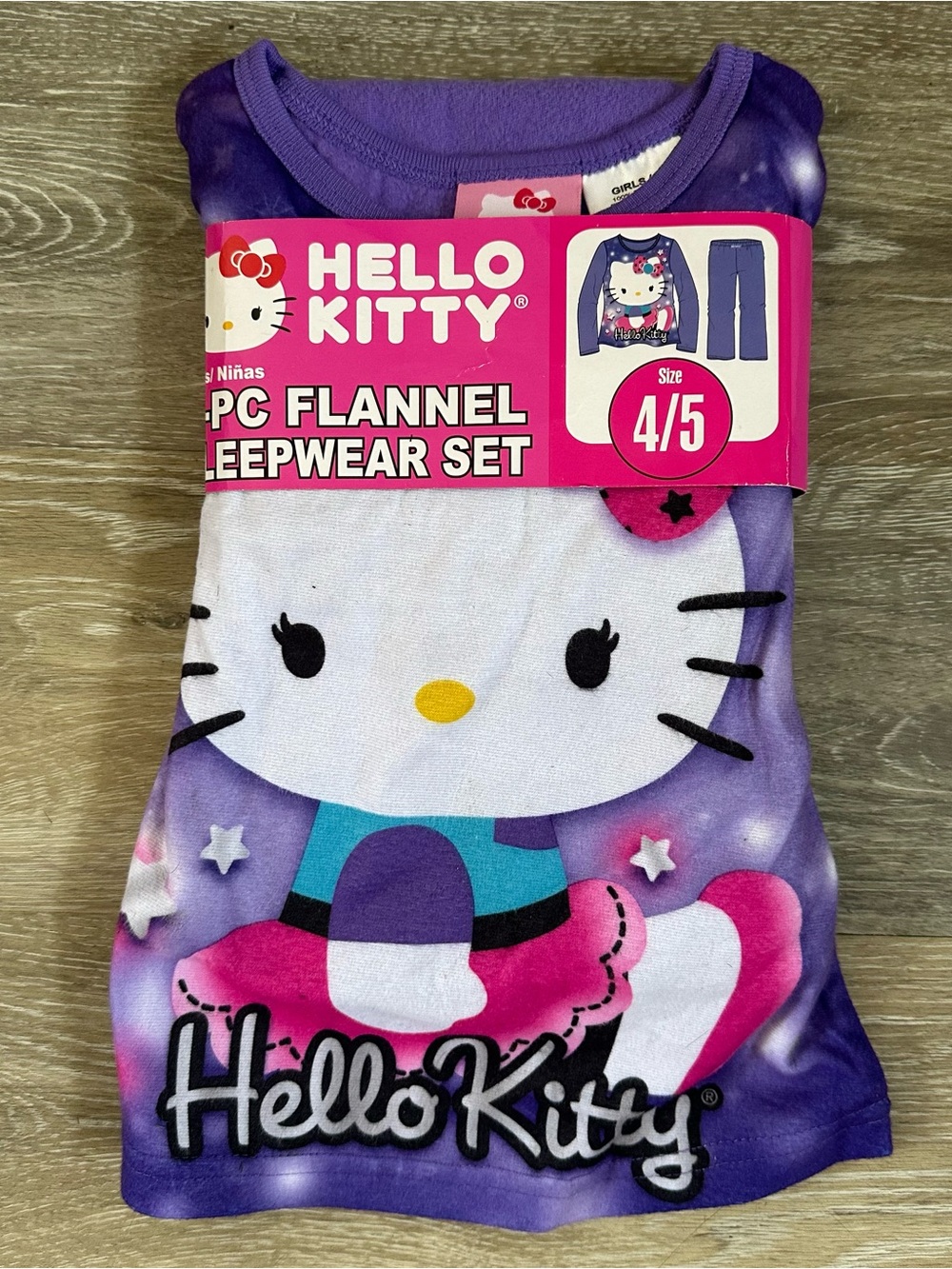 2013 hello Kitty deadstock purple and pink flannel pajama set 4/5